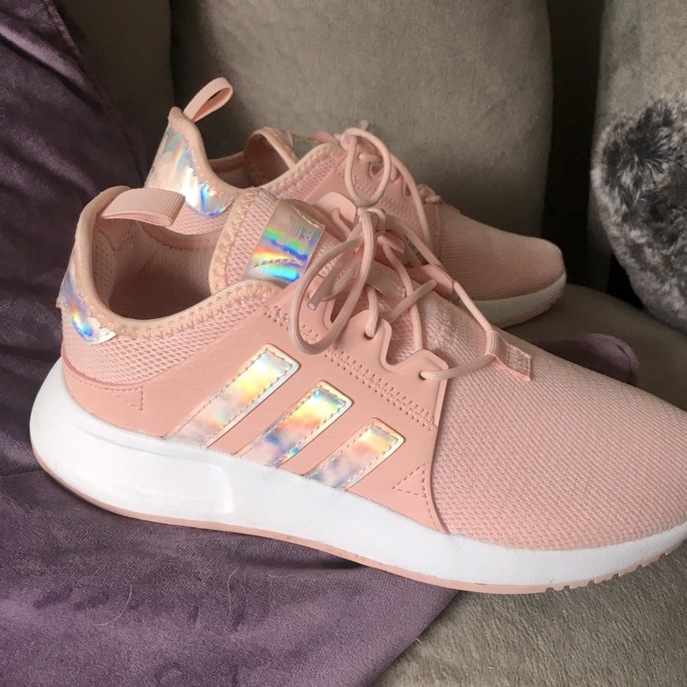Womens/Big Girls Adidas Shoes Size 4/6 Pink with Chrome Holographic Stripe